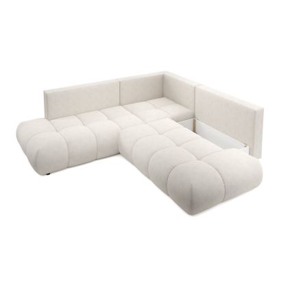 Canapé d'angle convertible en L ALMADA, angle droit, beige, avec coffre de rangement