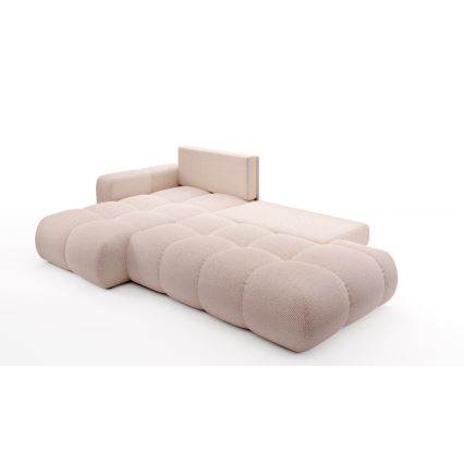 Canapé d'angle rembourré ALMADA en L, convertible et doté d'un coffre de rangement, version gauche, rose