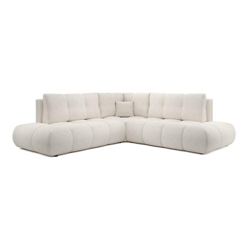 Canapé d'angle convertible ALMADA en L, revêtement tissu, avec coffre de rangement — configuration gauche, beige