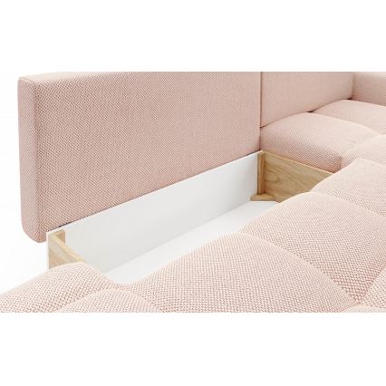 Canapé d'angle rembourré convertible en L ALMADA, côté droit, rose, avec coffre de rangement