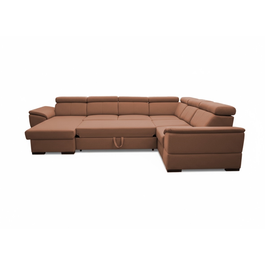 Canapé d'angle convertible en U à angle réversible avec coffre de rangement GRANADA, marron