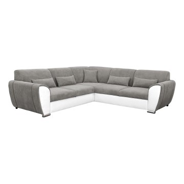 Canapé d'angle convertible avec espace de rangement en L VISEU droit gris/blanc