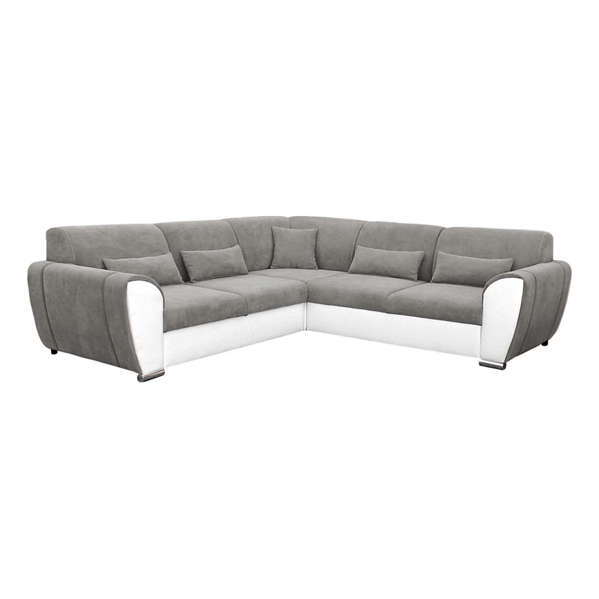 Canapé d'angle convertible avec espace de rangement en L VISEU droit gris/blanc