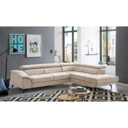 Canapé d'angle convertible en L BRESCIA avec rangement, version droite, beige