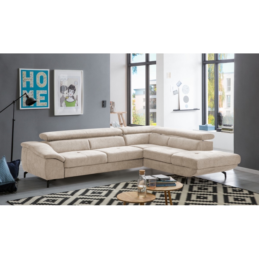 Canapé d'angle convertible en L BRESCIA avec rangement, version droite, beige