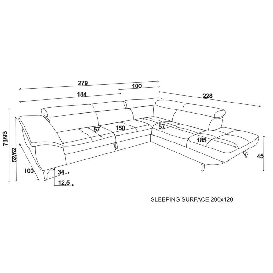 Canapé d'angle convertible avec rangement en L BRESCIA droit gris