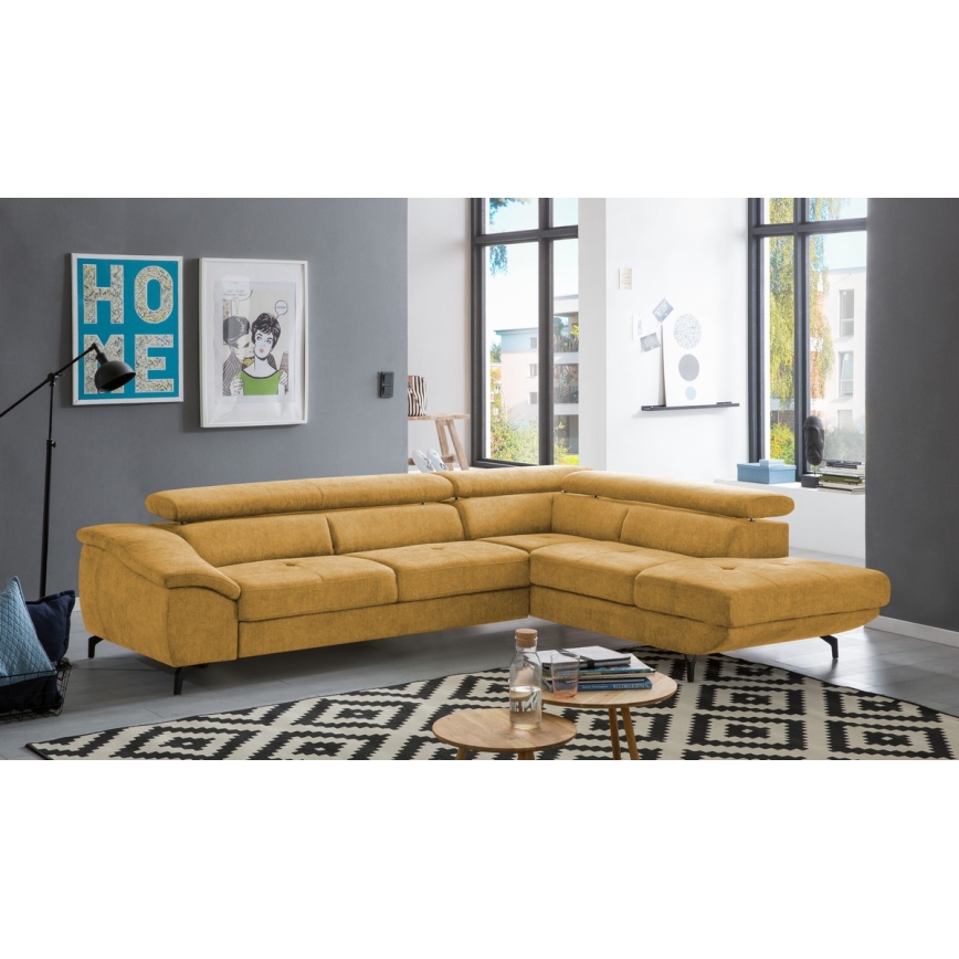 Canapé d'angle convertible en L avec rangement BRESCIA, version droite, jaune