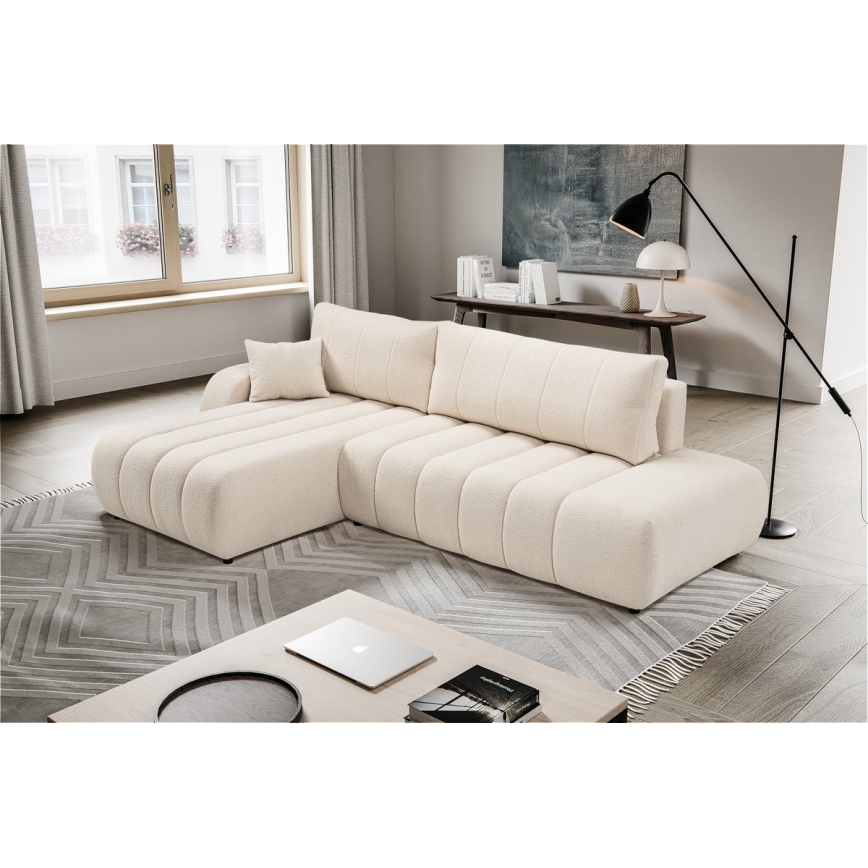 Canapé d'angle convertible en L DESIO gauche avec rangement, beige