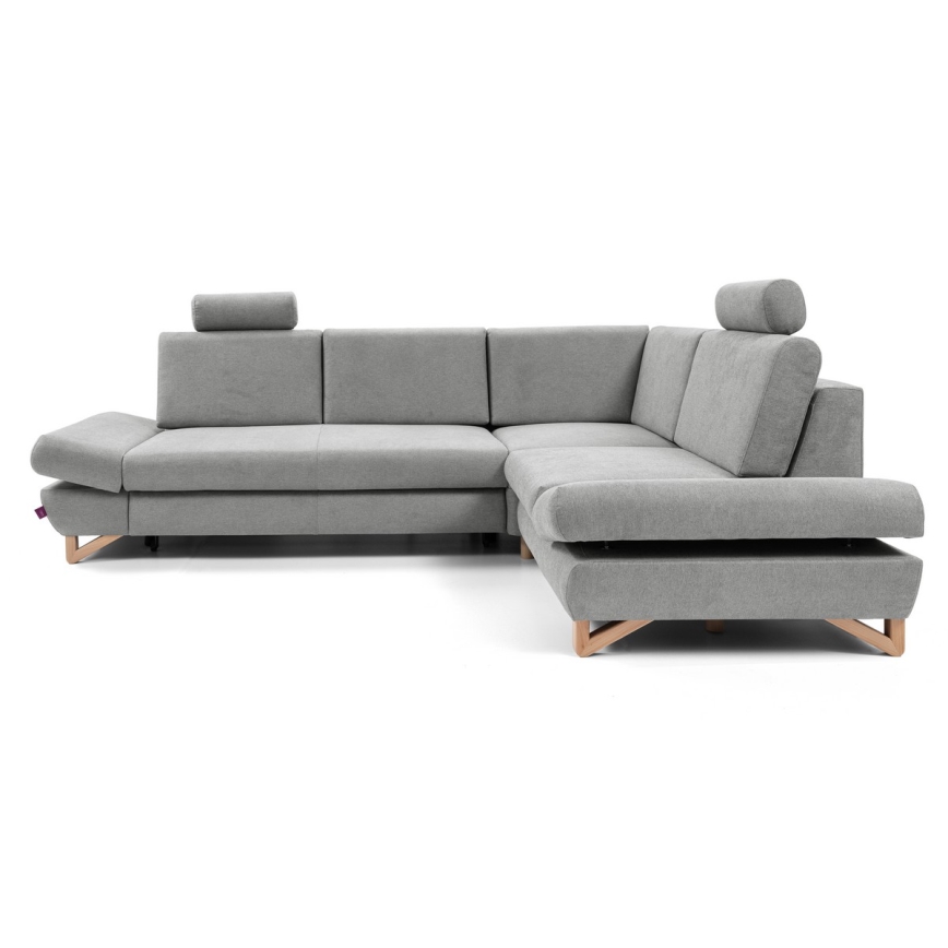 Canapé d'angle rembourré convertible en L AVESTA, avec coffre de rangement, version droite, gris