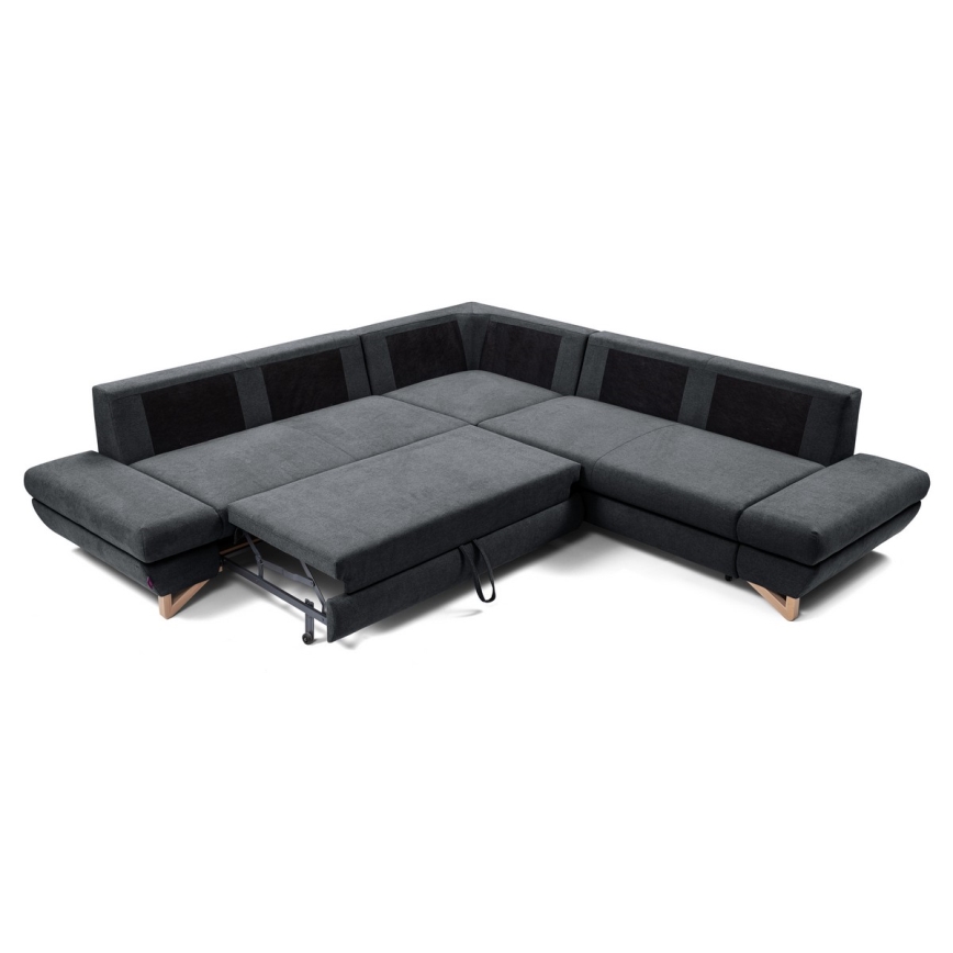 Canapé d'angle convertible rembourré AVESTA en L, version droite, avec coffre de rangement, coloris anthracite
