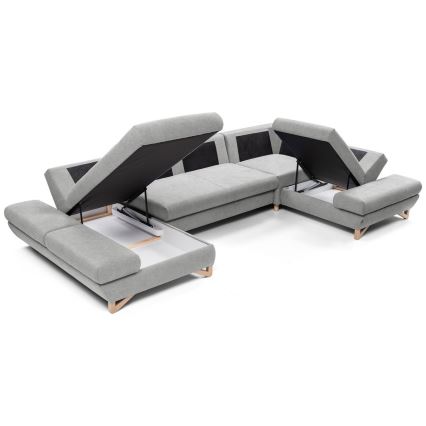 Canapé d'angle convertible en U AVESTA gris avec rangement intégré
