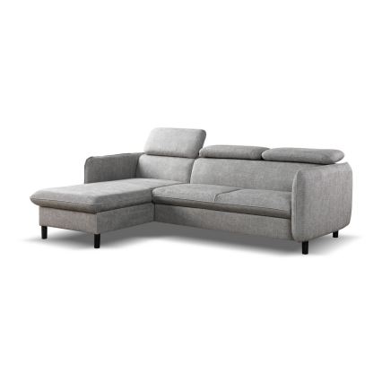 Canapé d'angle convertible en L avec coffre de rangement NISA, gris, version gauche