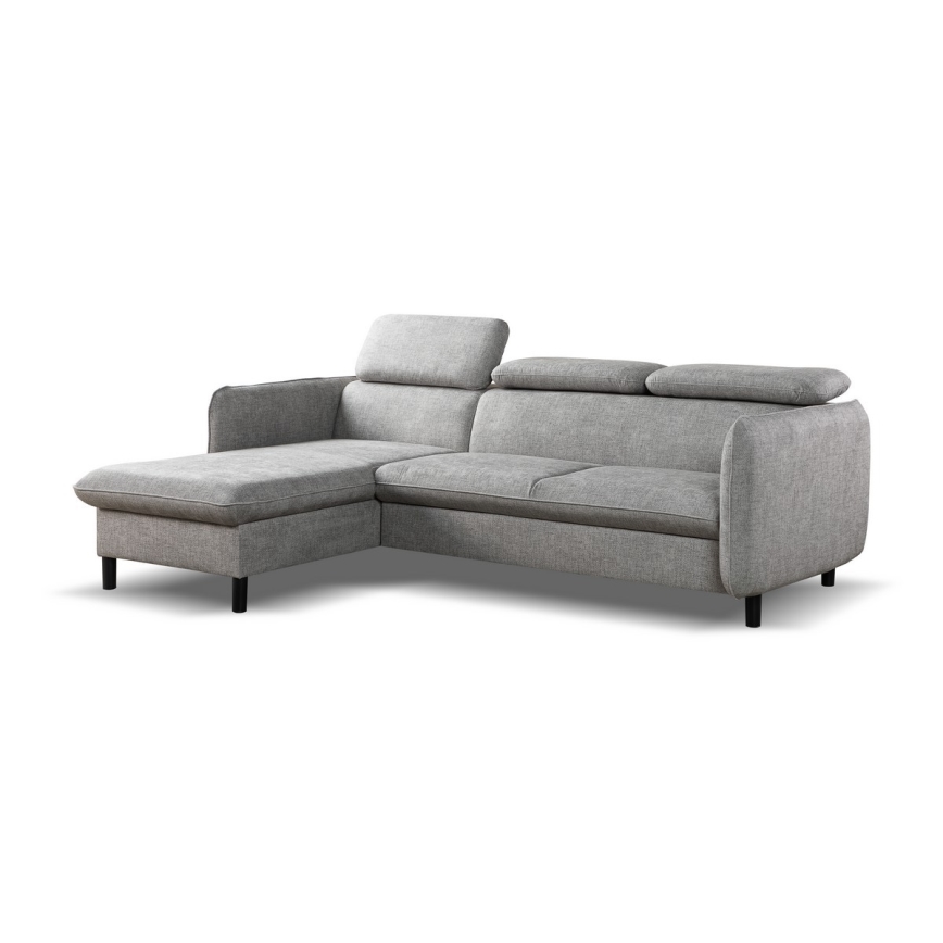 Canapé d'angle convertible en L avec coffre de rangement NISA, gris, version gauche