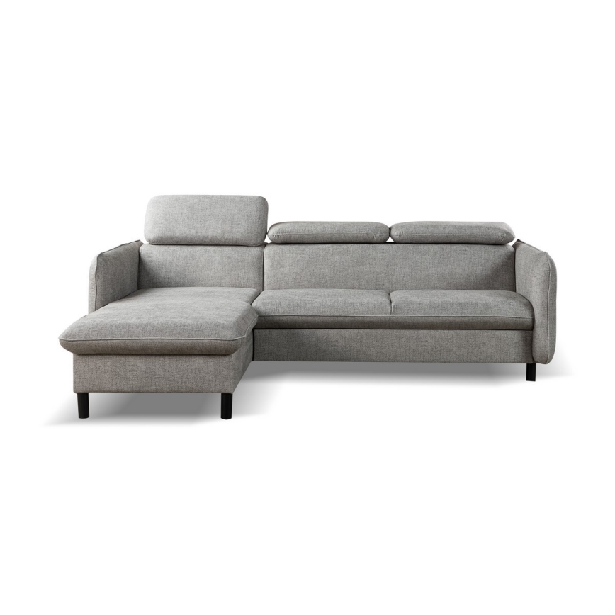 Canapé d'angle convertible en L avec coffre de rangement NISA, gris, version gauche