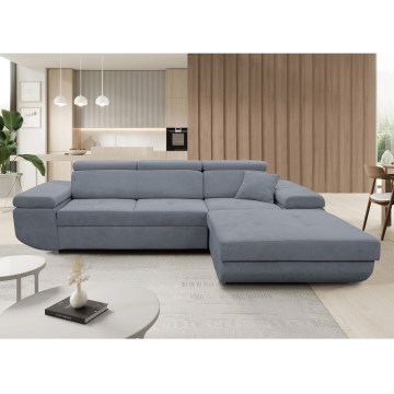 Canapé d'angle convertible en L CASTELO, angle droit, avec coffre de rangement, gris foncé