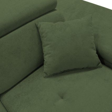 Canapé d'angle convertible en L CASTELO avec coffre de rangement, angle droit, vert