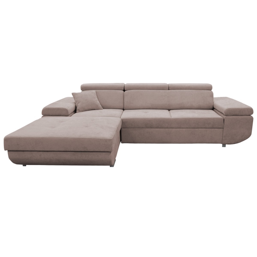 Canapé d'angle convertible en L CASTELO avec coffre de rangement, côté gauche, beige