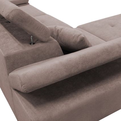 Canapé d'angle convertible en L CASTELO avec coffre de rangement, côté gauche, beige