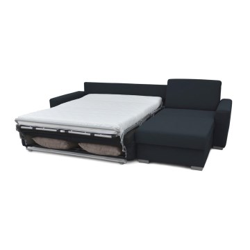 Canapé d'angle convertible en L LEKA droit bleu avec rangement, idéal pour un couchage quotidien
