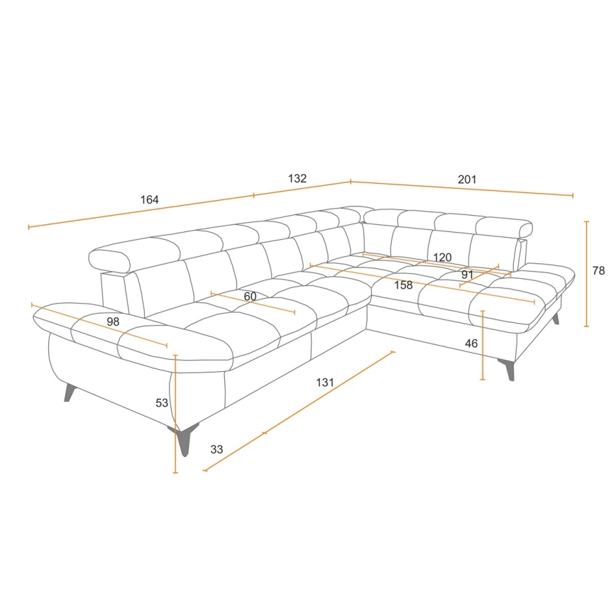 Canapé d'angle convertible en L MARANO droit noir