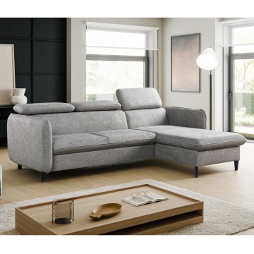 Canapé d'angle convertible en L NISA avec coffre de rangement intégré — gris, version droite