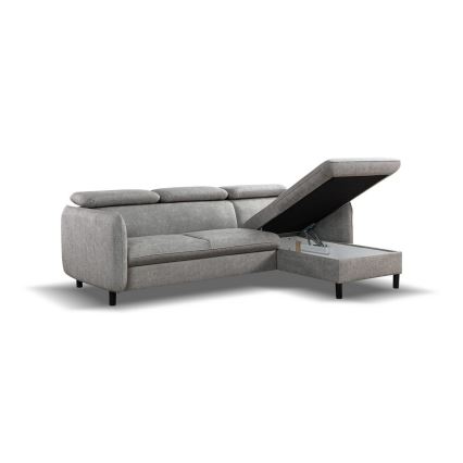 Canapé d'angle convertible en L NISA avec coffre de rangement intégré — gris, version droite
