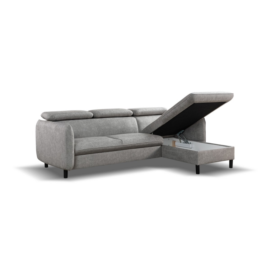 Canapé d'angle convertible en L NISA avec coffre de rangement intégré — gris, version droite