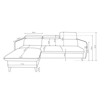 Canapé d'angle convertible en L NISA avec coffre de rangement intégré — gris, version droite