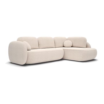 Canapé d'angle convertible en L OLBIA, côté droit, beige, avec coffre de rangement