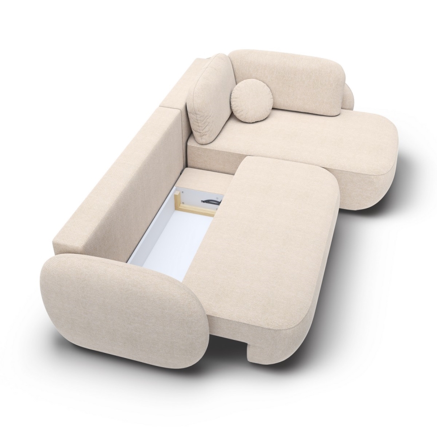 Canapé d'angle convertible en L OLBIA, côté droit, beige, avec coffre de rangement