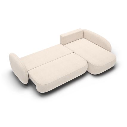 Canapé d'angle convertible en L OLBIA, côté droit, beige, avec coffre de rangement