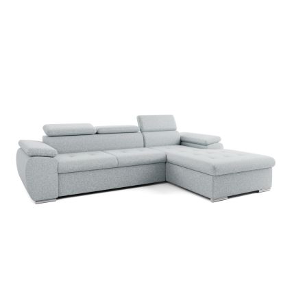 Canapé d'angle convertible en L PADUA, gris, avec coffre de rangement, version droite