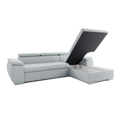 Canapé d'angle convertible en L PADUA, gris, avec coffre de rangement, version droite