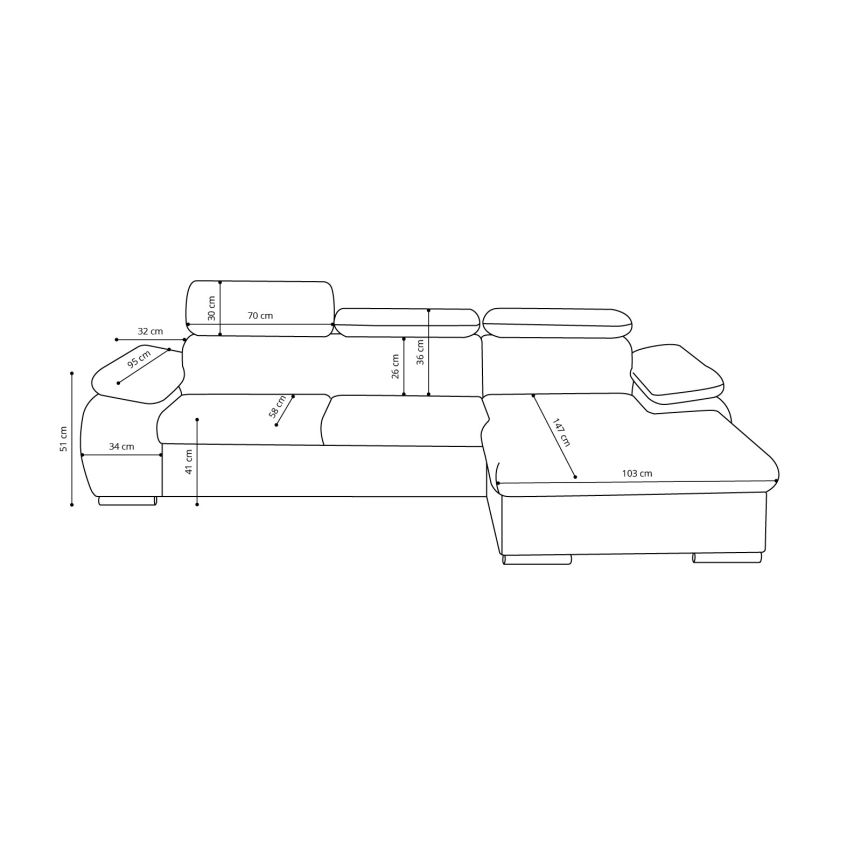 Canapé d'angle convertible en L PADUA, gris, avec coffre de rangement, version droite