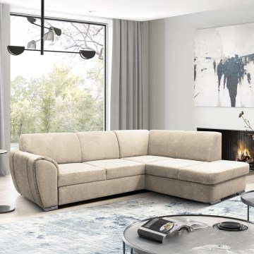 Canapé d'angle convertible en L SERPA avec rangement, côté droit, beige