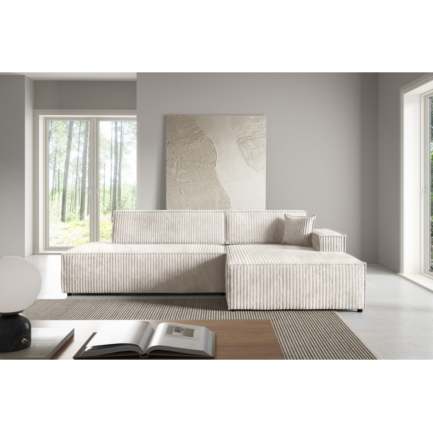 Canapé d'angle convertible en L TERAMO avec coffre de rangement, angle droit, beige