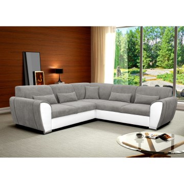 Canapé d'angle convertible en L VISEU, angle droit, gris/blanc, avec coffre de rangement