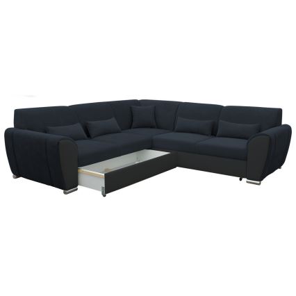 Canapé d'angle convertible en L VISEU avec coffre de rangement, version gauche — anthracite/noir
