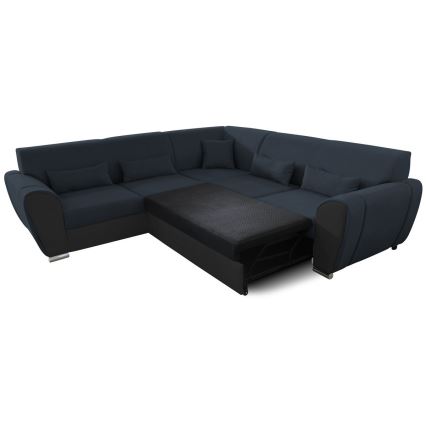 Canapé d'angle convertible en L VISEU avec coffre de rangement, version gauche — anthracite/noir