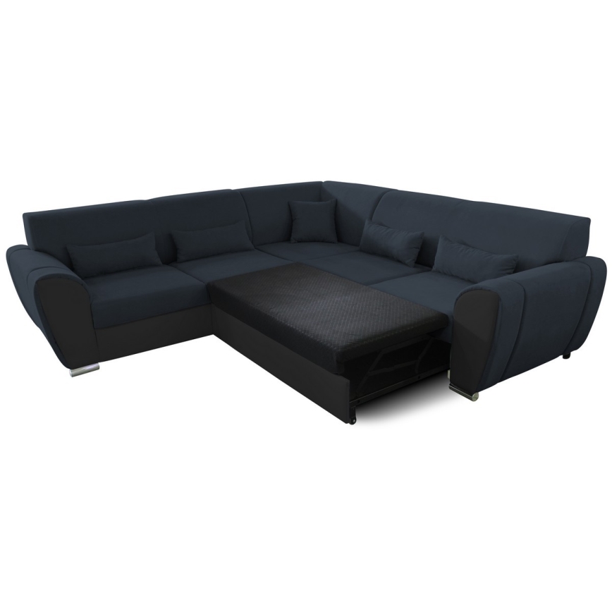 Canapé d'angle convertible en L VISEU avec coffre de rangement, version gauche — anthracite/noir