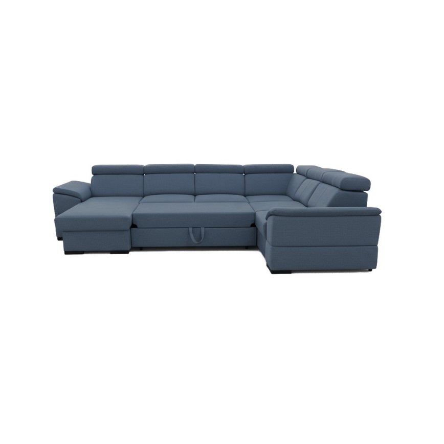 Canapé d'angle convertible en U réversible avec coffre de rangement GRANADA bleu