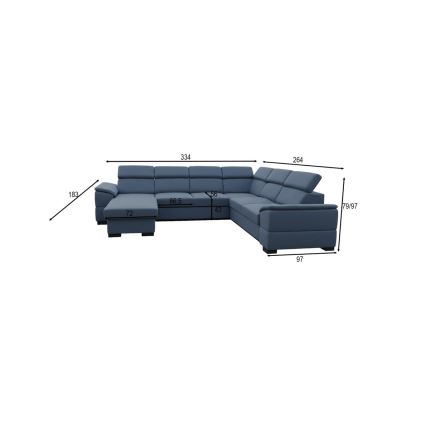 Canapé d'angle convertible en U réversible avec coffre de rangement GRANADA bleu