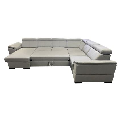 Canapé d'angle convertible en U réversible avec coffre de rangement GRANADA gris clair