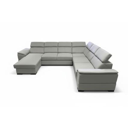 Canapé d'angle convertible en U réversible avec coffre de rangement GRANADA gris clair
