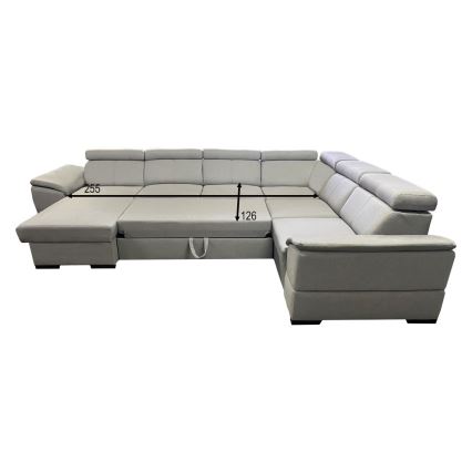 Canapé d'angle convertible en U réversible avec coffre de rangement GRANADA gris clair