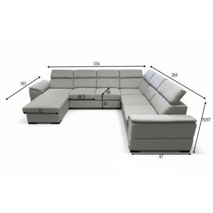Canapé d'angle convertible en U réversible avec coffre de rangement GRANADA gris clair