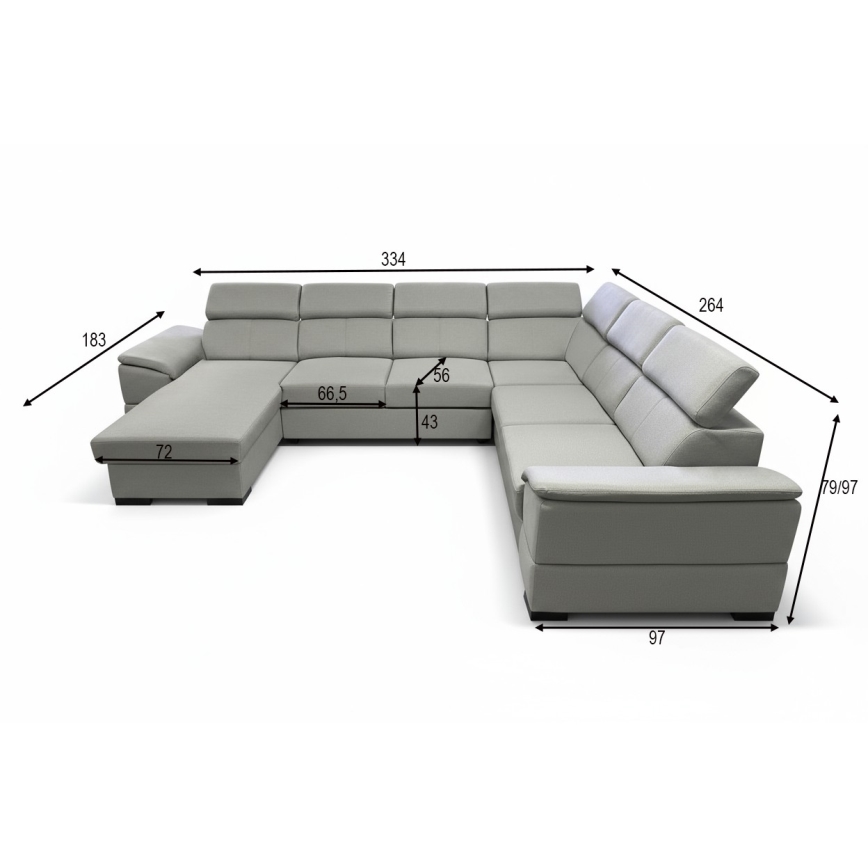 Canapé d'angle convertible en U réversible avec coffre de rangement GRANADA gris clair