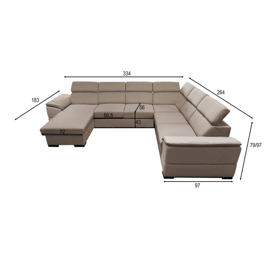 Canapé d'angle convertible en U à angle réversible avec coffre de rangement GRANADA, beige