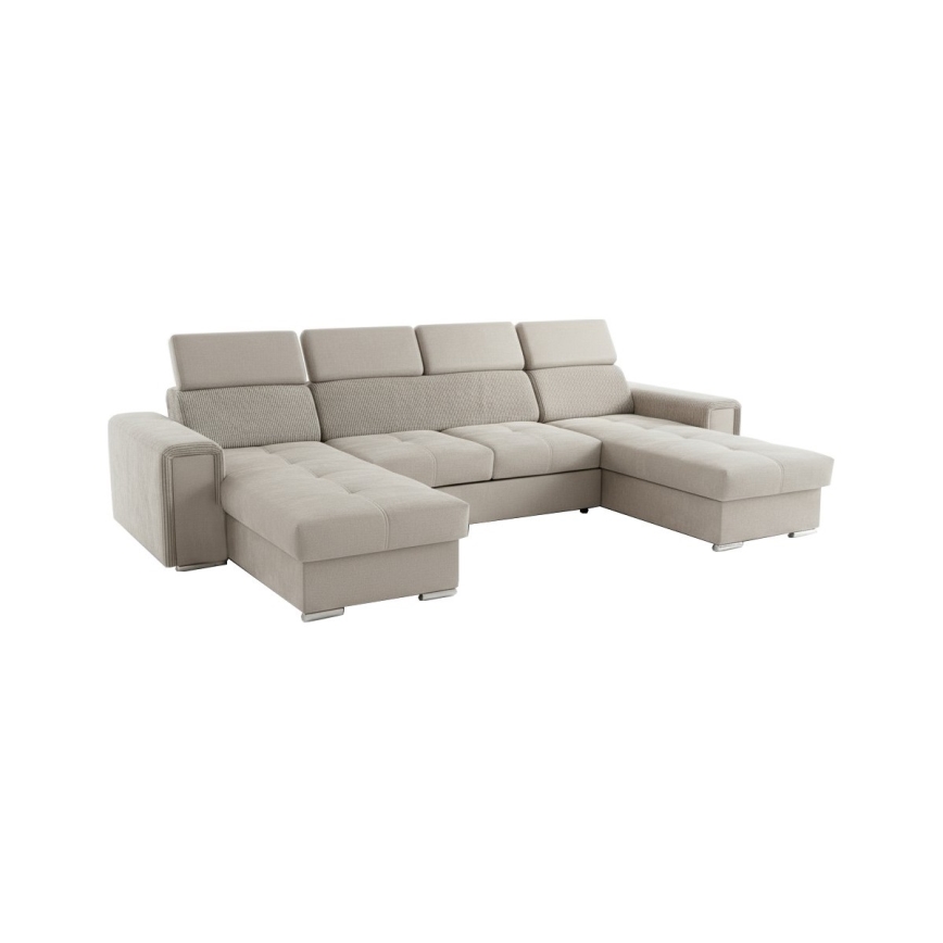 Canapé d'angle convertible en U à angle réversible avec coffre de rangement SALVADA beige