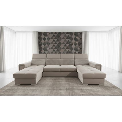 Canapé d'angle convertible en U à angle réversible avec coffre de rangement SALVADA beige